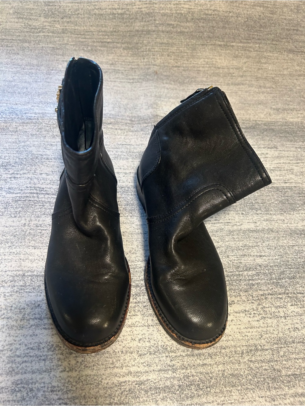 Tory Burch Black Leather Ankle Booties with Gold Hardware